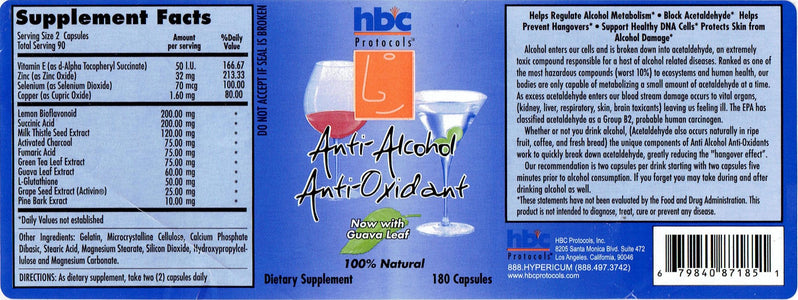 Anti-Alcohol Anti-Oxidants - 180 Capsules